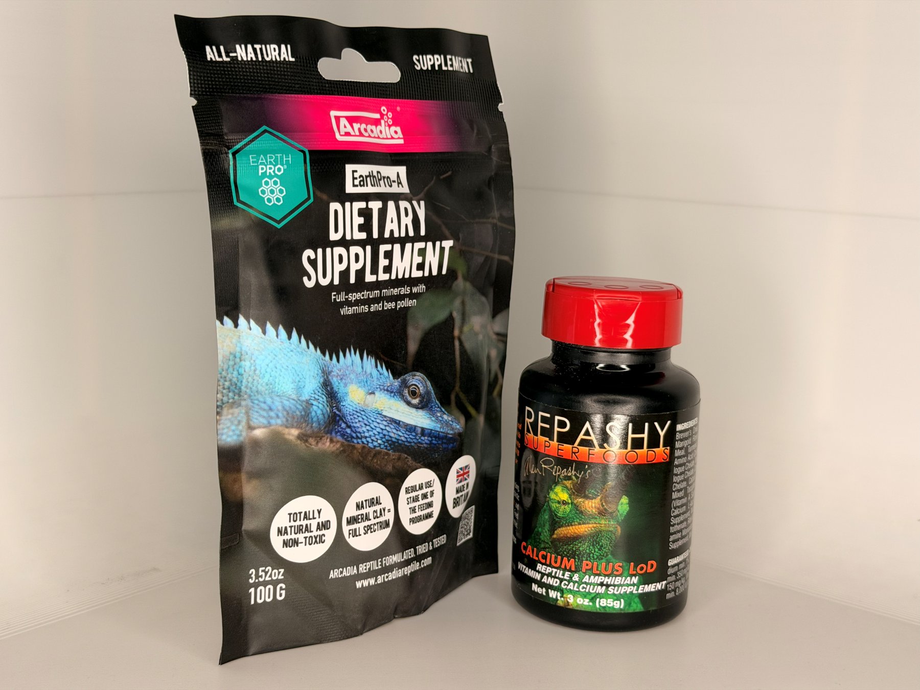 The supplements used in EctothermInc’s chameleon care routine